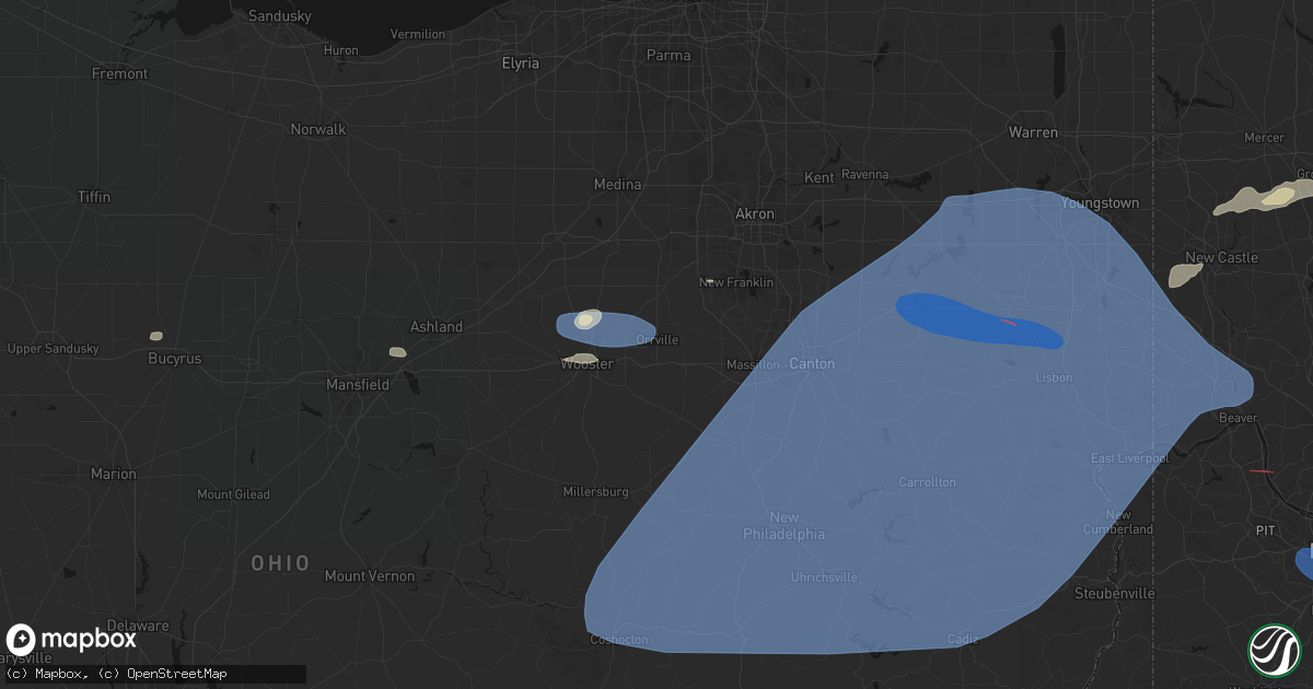 Hail map in Orrville, OH on June 14, 2026