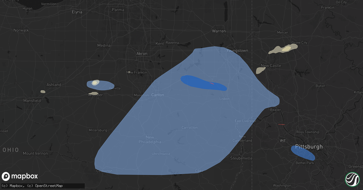 Hail map in Paris, OH on June 14, 2026