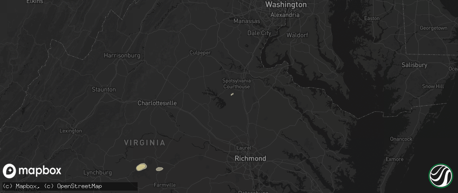 Hail map in Partlow, VA on June 14, 2026