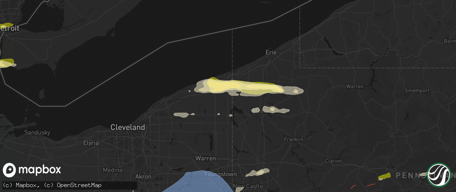 Hail map in Pierpont, OH on June 14, 2026