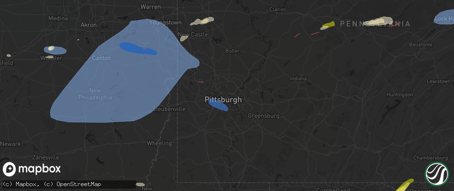 Hail map in Pittsburgh, PA on June 14, 2026