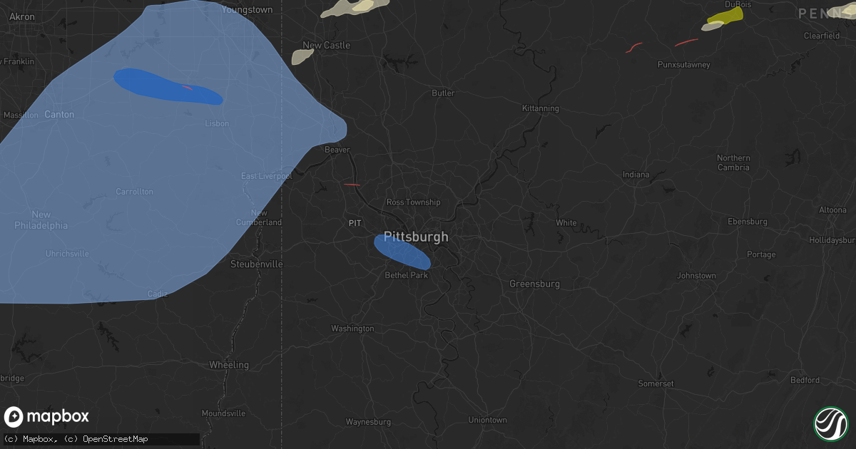 Hail map in Pittsburgh, PA on June 14, 2026