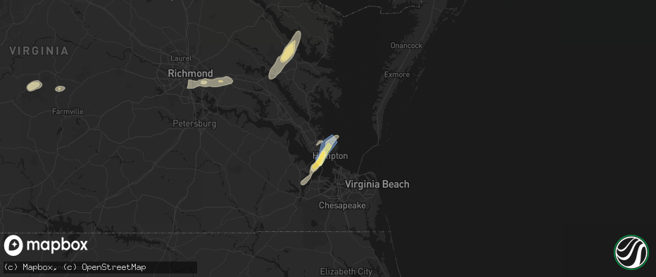 Hail map in Poquoson, VA on June 14, 2026