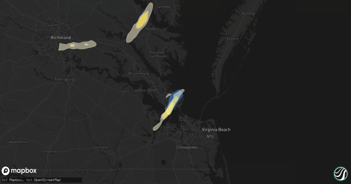 Hail map in Poquoson, VA on June 14, 2026