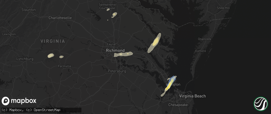 Hail map in Providence Forge, VA on June 14, 2026