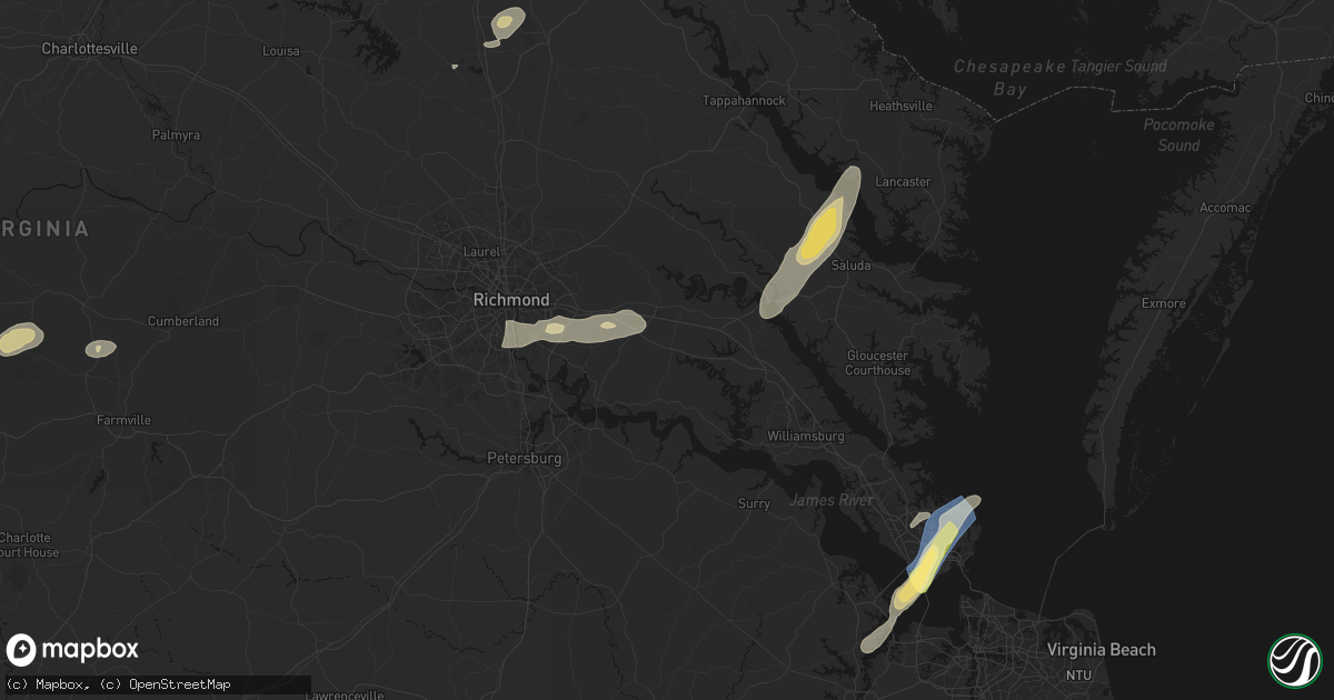 Hail map in Providence Forge, VA on June 14, 2026