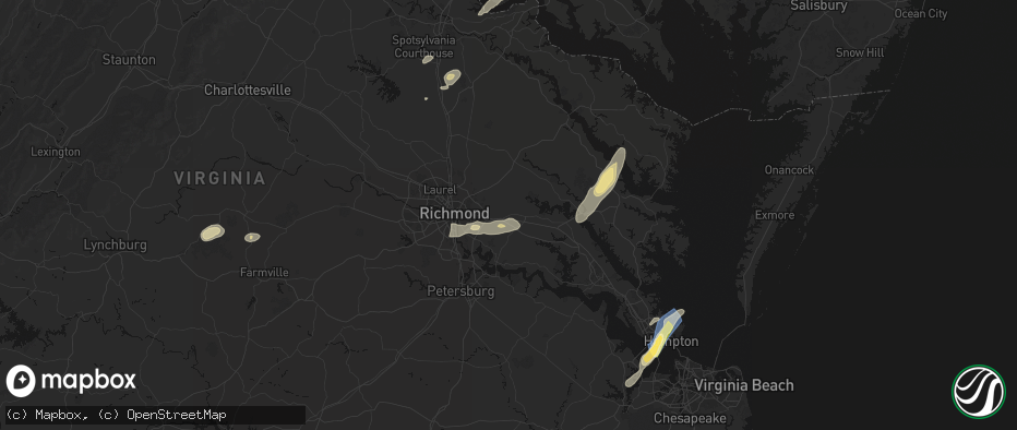 Hail map in Quinton, VA on June 14, 2026