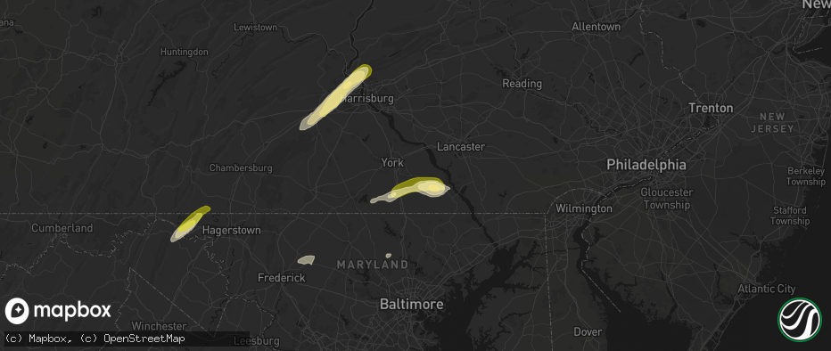 Hail map in Red Lion, PA on June 14, 2026