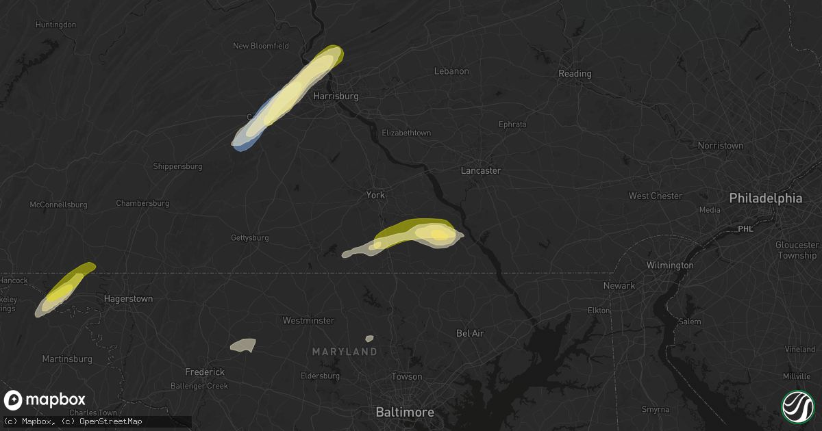 Hail map in Red Lion, PA on June 14, 2026