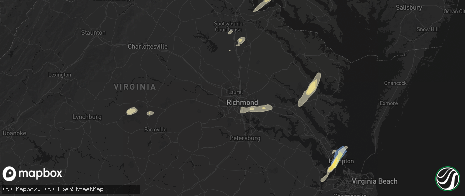Hail map in Richmond, VA on June 14, 2026