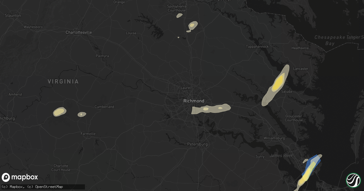 Hail map in Richmond, VA on June 14, 2026