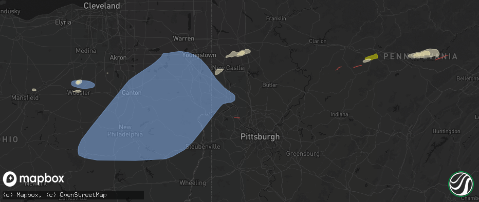 Hail map in Rochester, PA on June 14, 2026