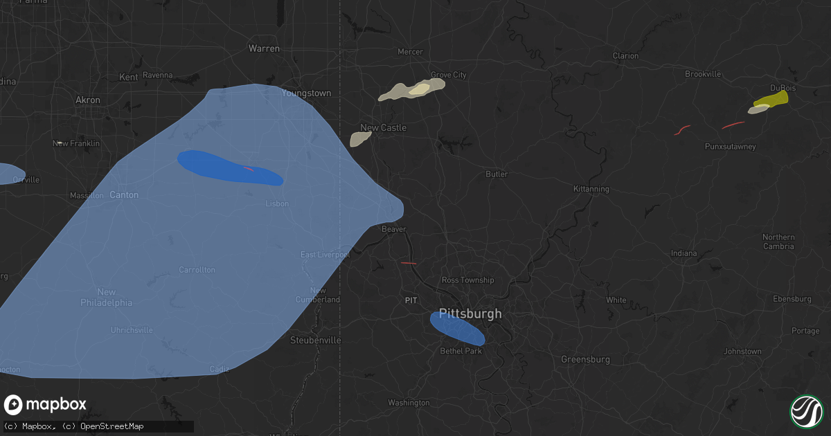 Hail map in Rochester, PA on June 14, 2026