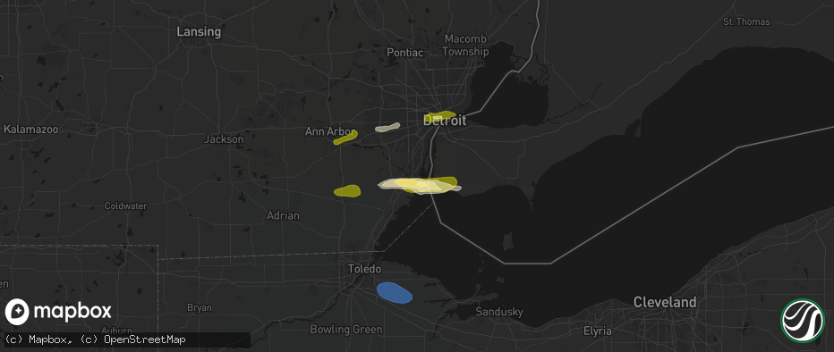Hail map in Rockwood, MI on June 14, 2026