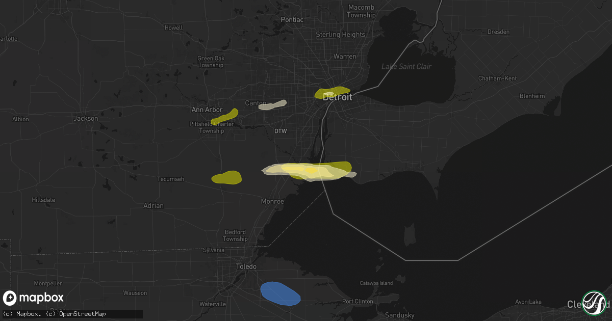 Hail map in Rockwood, MI on June 14, 2026