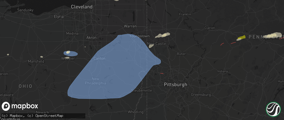 Hail map in Rogers, OH on June 14, 2026