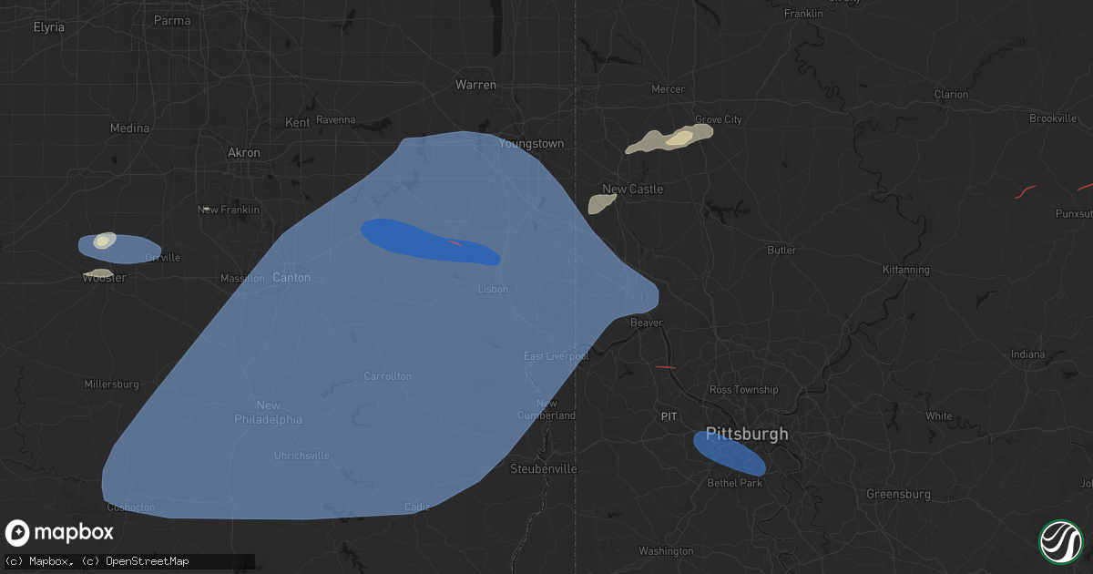 Hail map in Rogers, OH on June 14, 2026