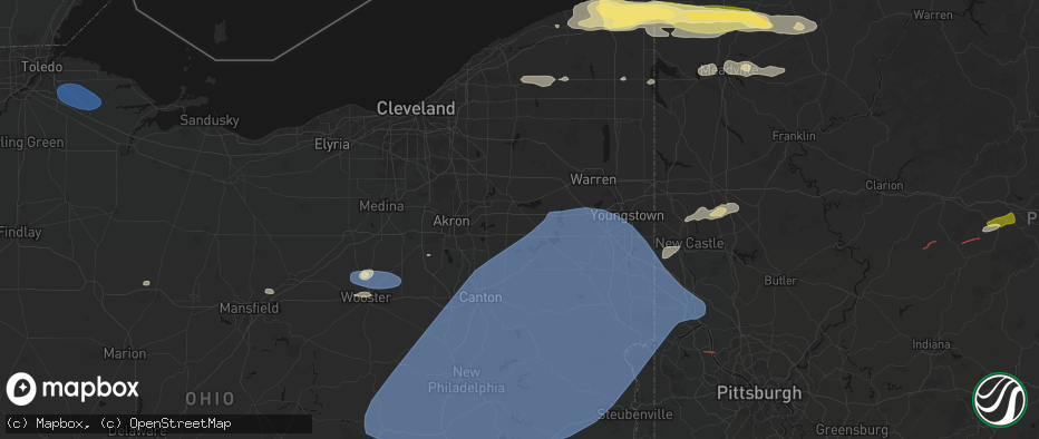 Hail map in Rootstown, OH on June 14, 2026