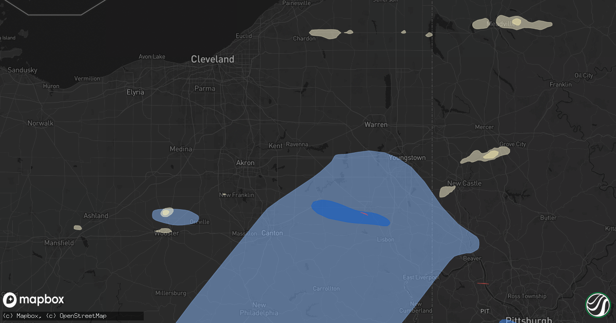 Hail map in Rootstown, OH on June 14, 2026