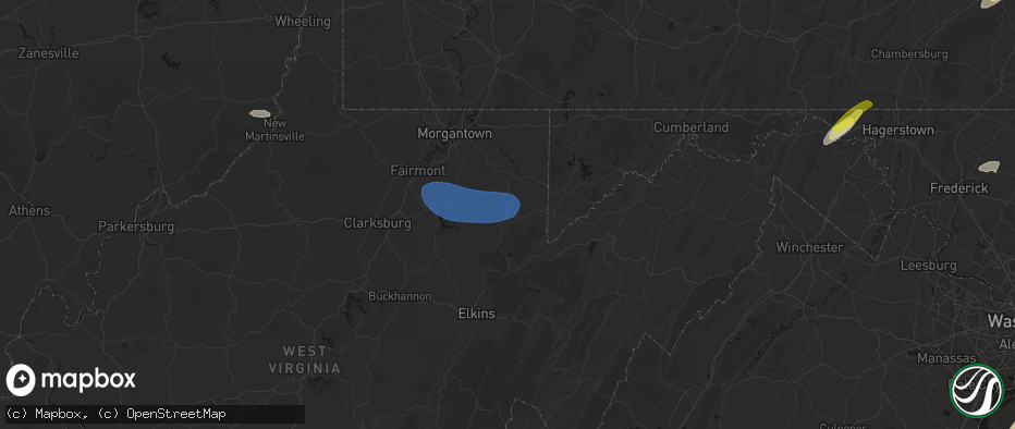 Hail map in Rowlesburg, WV on June 14, 2026