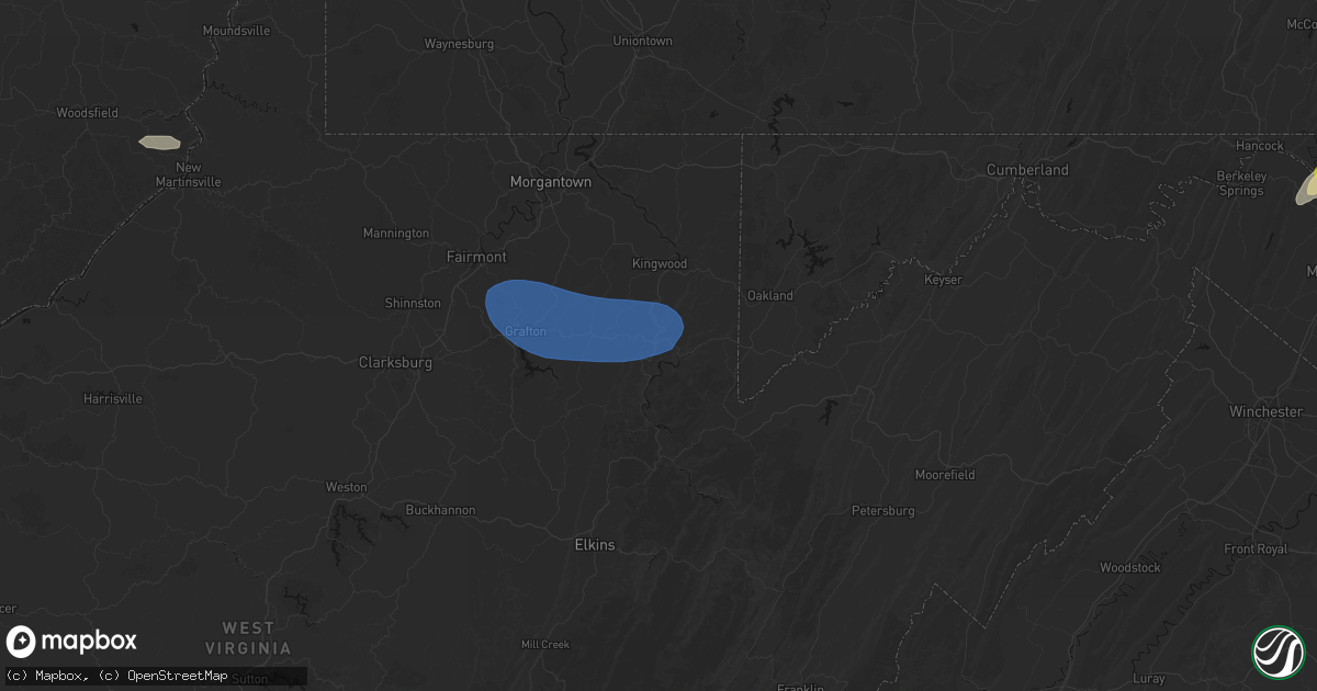 Hail map in Rowlesburg, WV on June 14, 2026