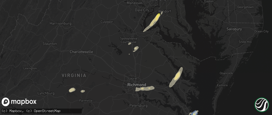 Hail map in Ruther Glen, VA on June 14, 2026