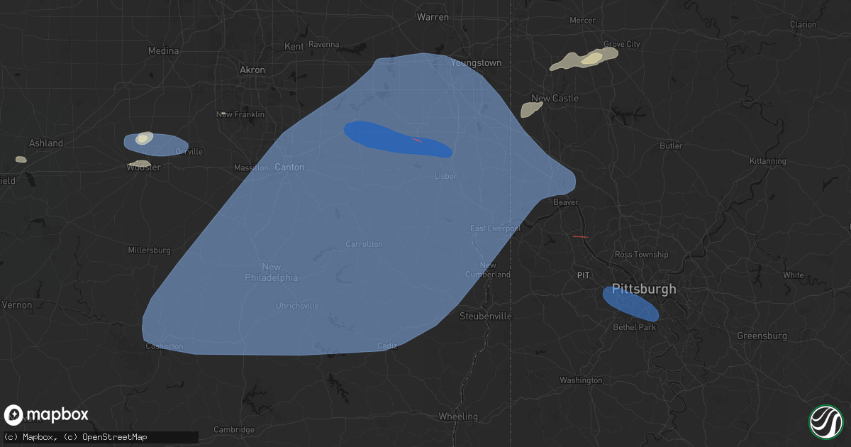 Hail map in Salineville, OH on June 14, 2026
