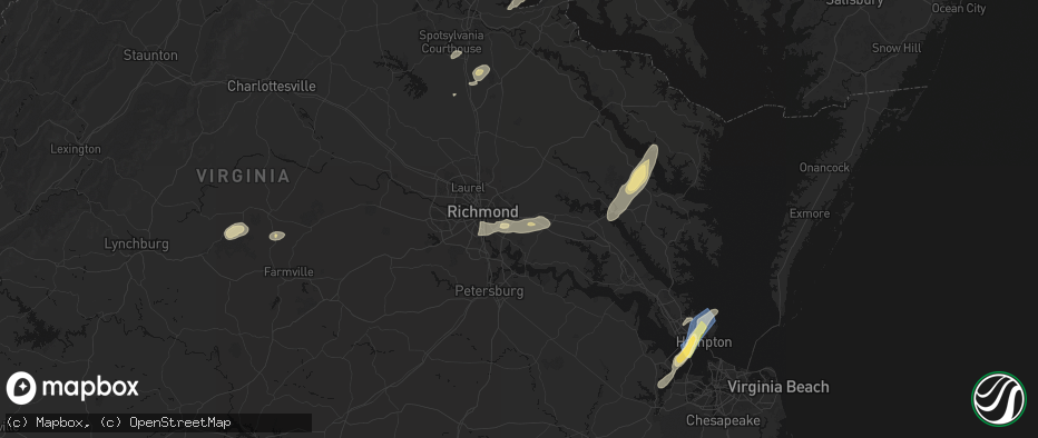 Hail map in Sandston, VA on June 14, 2026