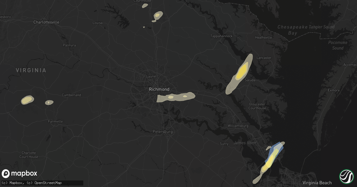 Hail map in Sandston, VA on June 14, 2026