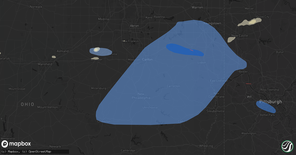 Hail map in Sandyville, OH on June 14, 2026