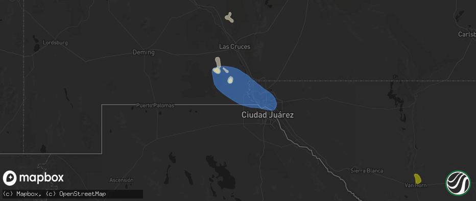 Hail map in Santa Teresa, NM on June 14, 2026