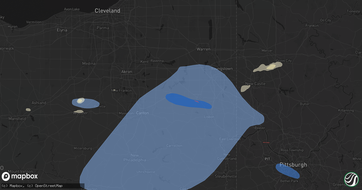 Hail map in Sebring, OH on June 14, 2026