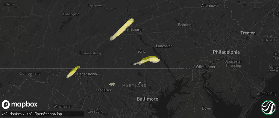 Hail map in Seven Valleys, PA on June 14, 2026