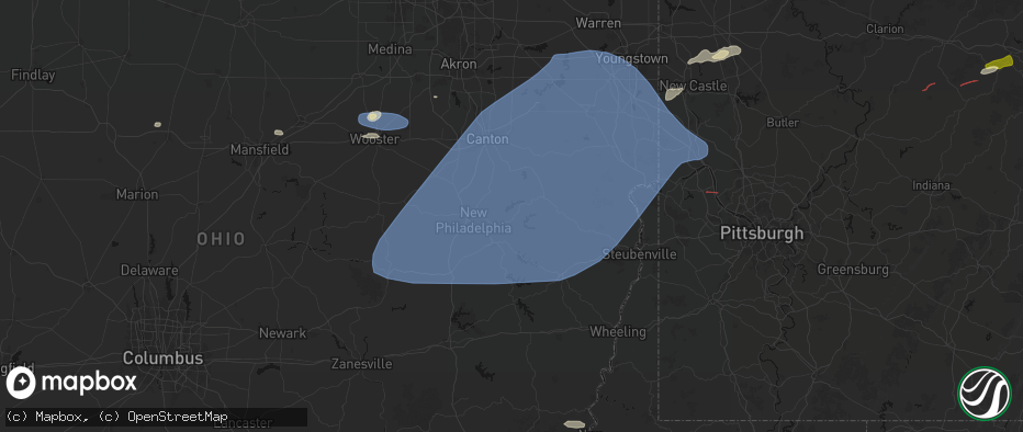 Hail map in Sherrodsville, OH on June 14, 2026