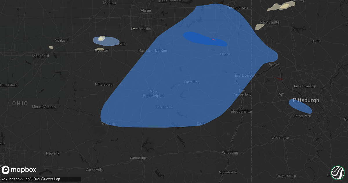 Hail map in Sherrodsville, OH on June 14, 2026