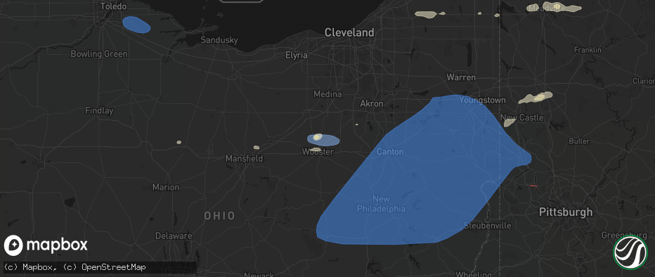 Hail map in Smithville, OH on June 14, 2026
