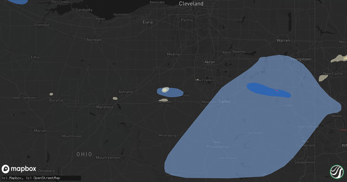 Hail map in Smithville, OH on June 14, 2026