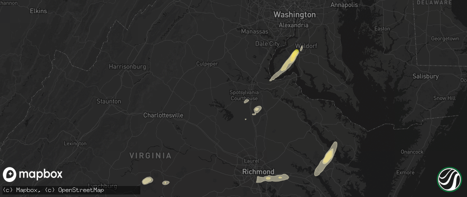 Hail map in Spotsylvania, VA on June 14, 2026