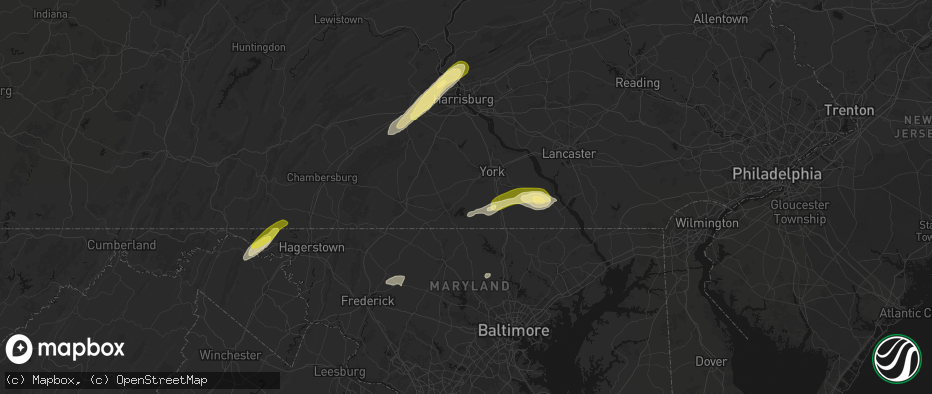 Hail map in Spring Grove, PA on June 14, 2026