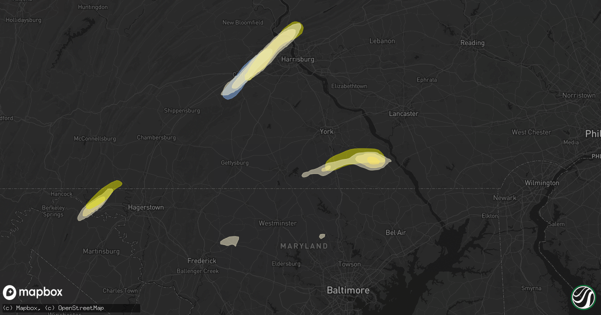 Hail map in Spring Grove, PA on June 14, 2026