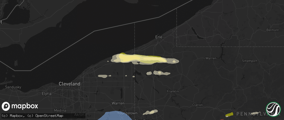 Hail map in Springboro, PA on June 14, 2026