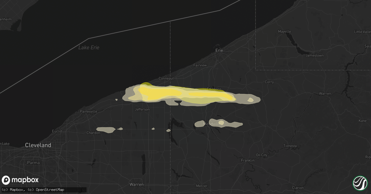 Hail map in Springboro, PA on June 14, 2026