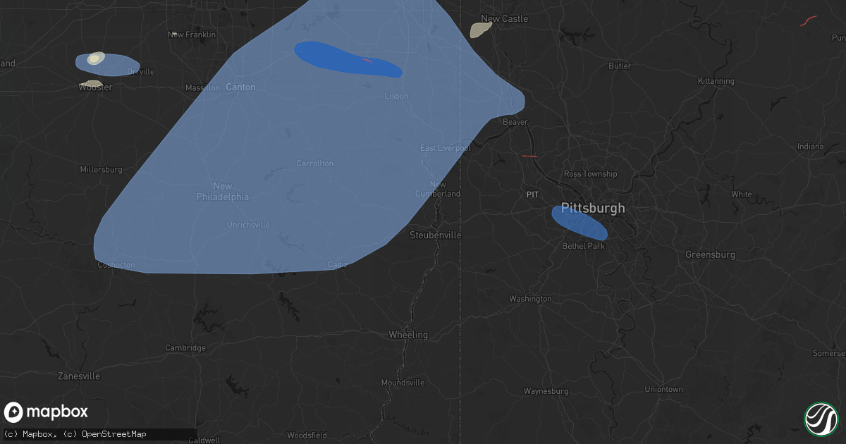 Hail map in Steubenville, OH on June 14, 2026