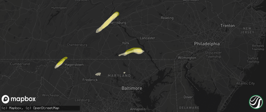 Hail map in Stewartstown, PA on June 14, 2026