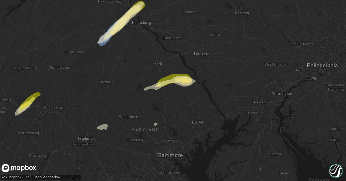Hail map in Stewartstown, PA on June 14, 2026