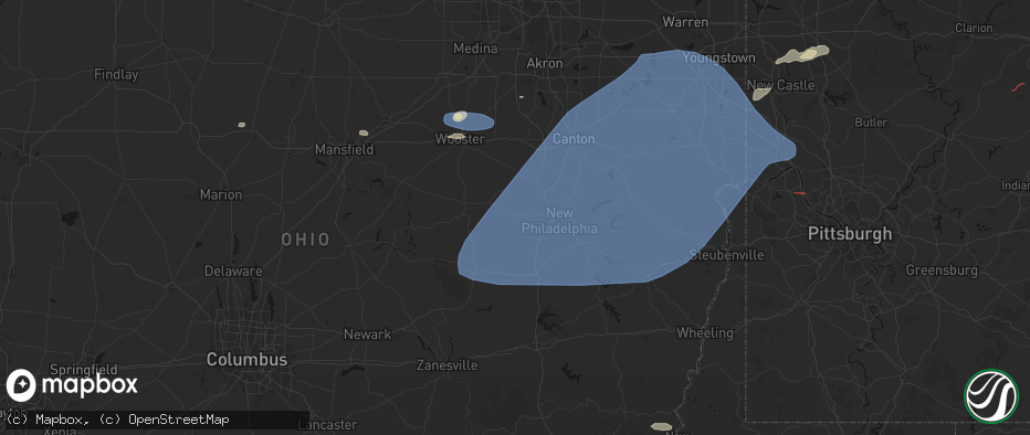 Hail map in Sugarcreek, OH on June 14, 2026