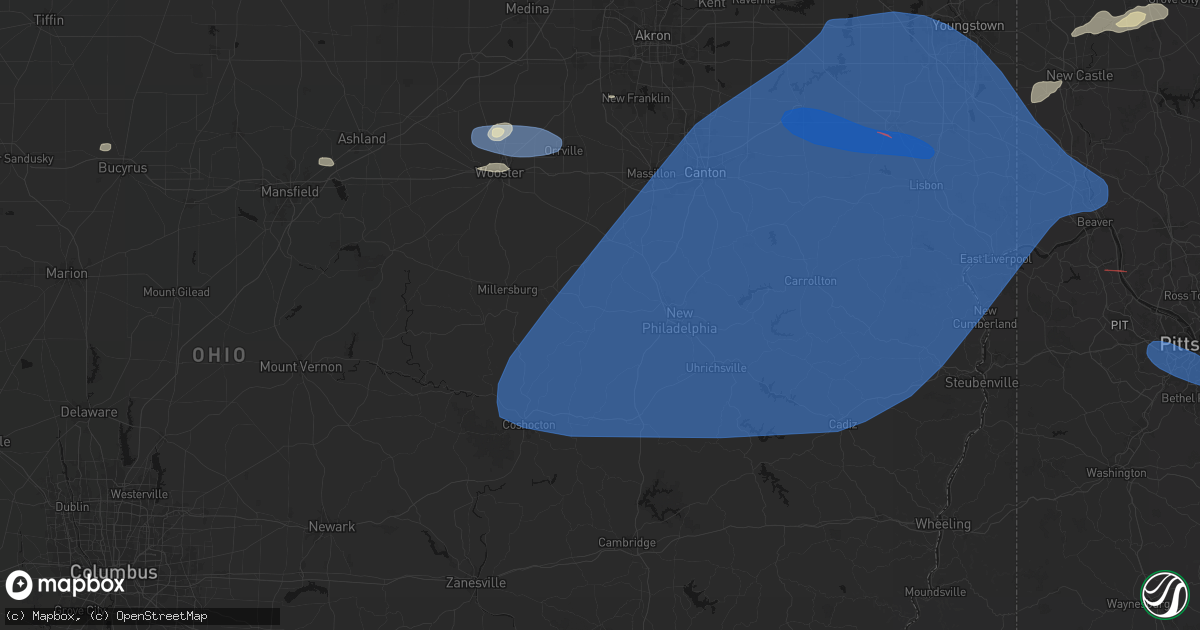 Hail map in Sugarcreek, OH on June 14, 2026