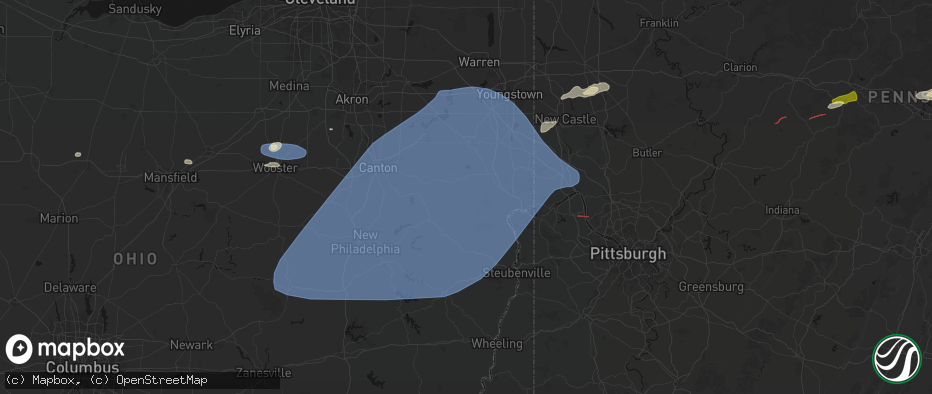 Hail map in Summitville, OH on June 14, 2026