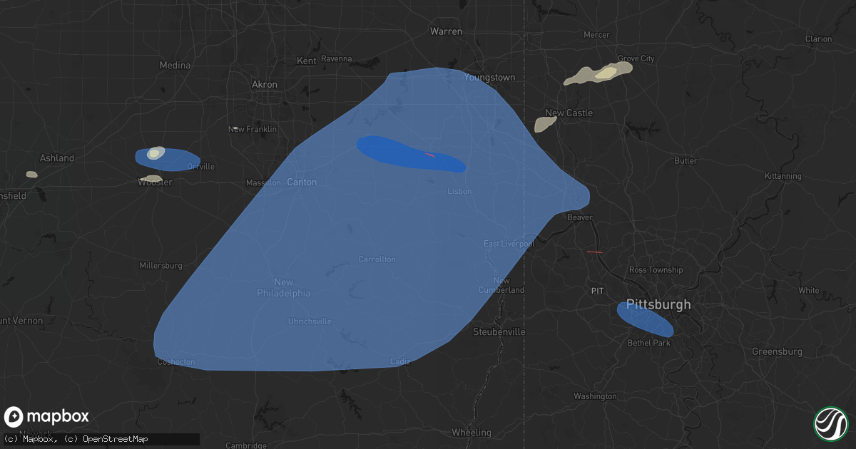 Hail map in Summitville, OH on June 14, 2026