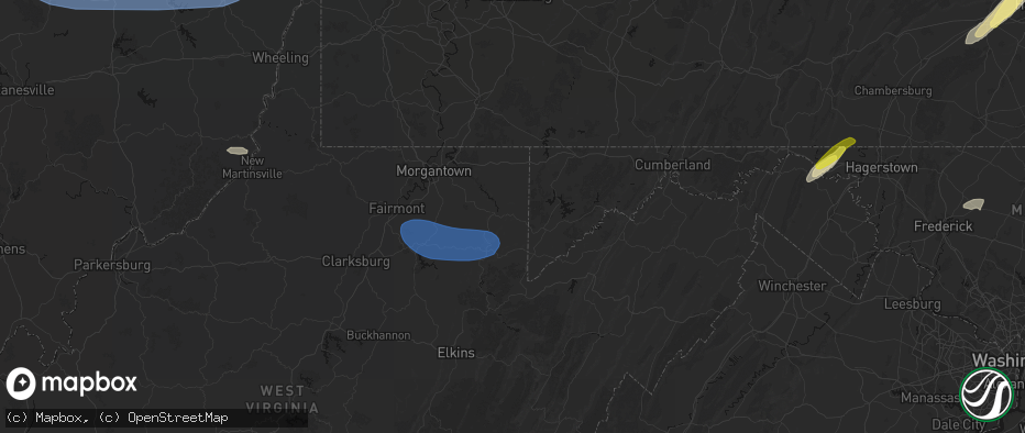 Hail map in Terra Alta, WV on June 14, 2026